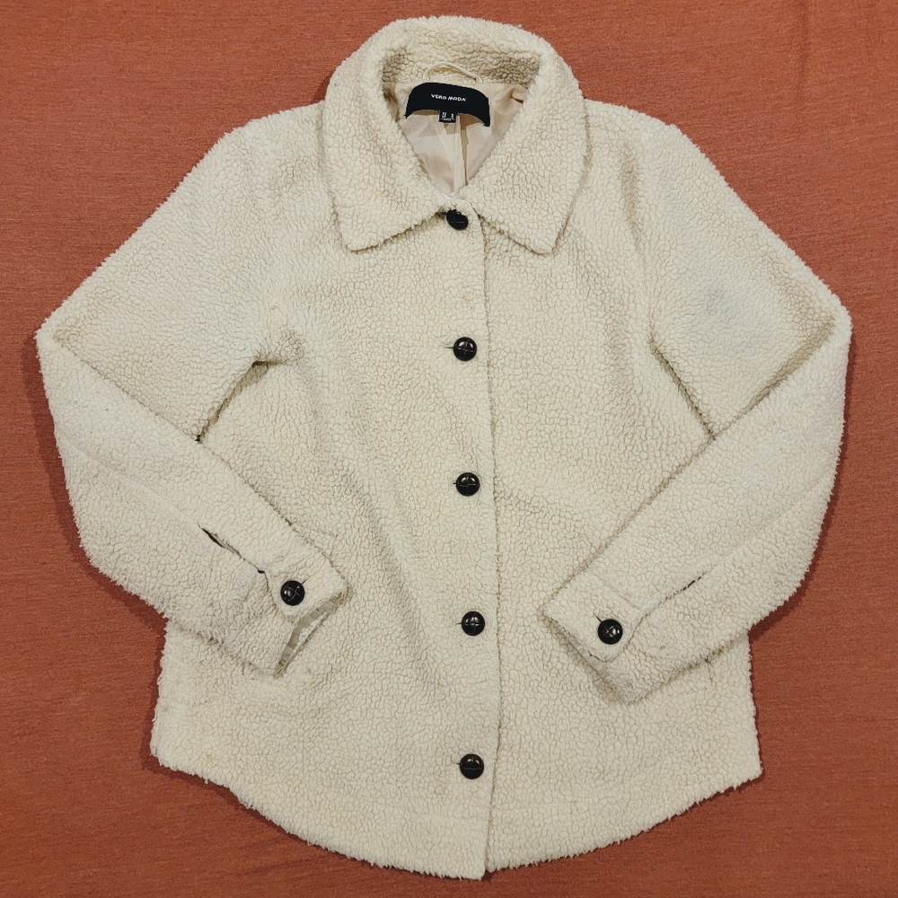 Vero Moda ASOS Women's Sherpa Collar Button Down Shirt Jacket Shacket Medium